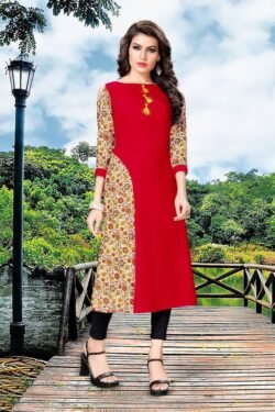 Partywear Red colour Rayon Fabric A-line Kurti for Women।