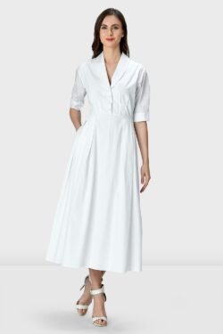 Professional Office Wear Coat Collar Nack Cotton Long Dress.