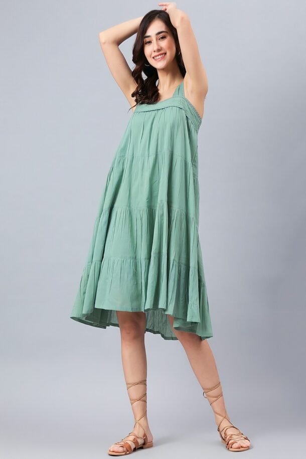 Buy Designer Heavy Cotton Western Flared Sleeveless Dress.