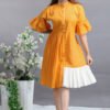 Buy Orange Dresses.Designer Professional Sun Orange Plitted short Shirts Dress (1)