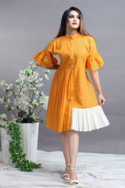 Buy Orange Dresses.Designer Professional Sun Orange Plitted short Shirts Dress (1)