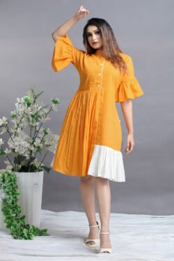 Buy Orange Dresses.Designer Professional Sun Orange Plitted short Shirts Dress.