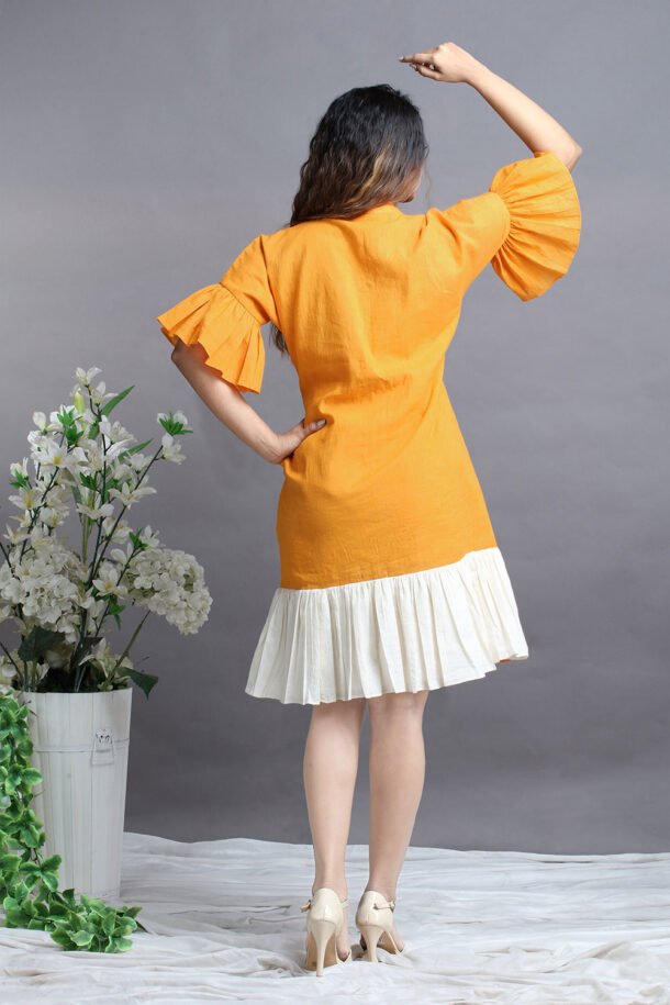 Buy Orange Dresses.Designer Professional Sun Orange Plitted short Shirts Dress.