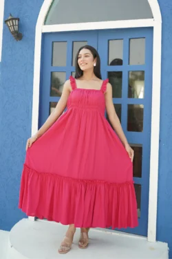 Buy Trending fancy Fuchsia Rayon Midi Long Dress.