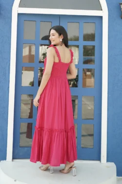 Buy Trending fancy Fuchsia Rayon Midi Long Dress.