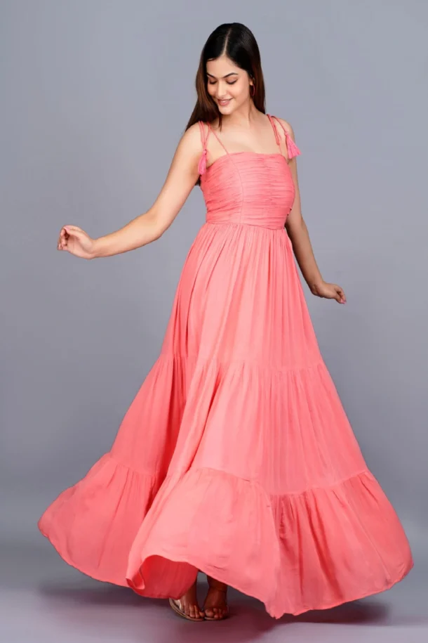 Buy Party wear Trending Pink Sleeveless long Dress.