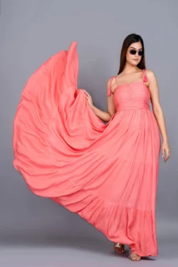 Buy Party wear Trending Pink Sleeveless long Dress.