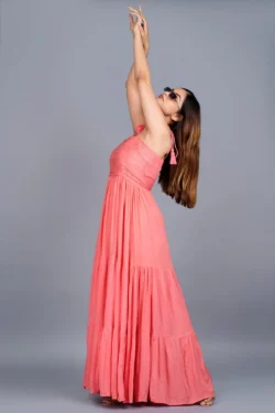 Buy Party wear Trending Pink Sleeveless long Dress.